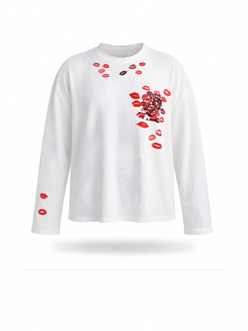 Blurr Street Kiss Mark Waffle Knit Unisex Full Sleeve TShirt – White