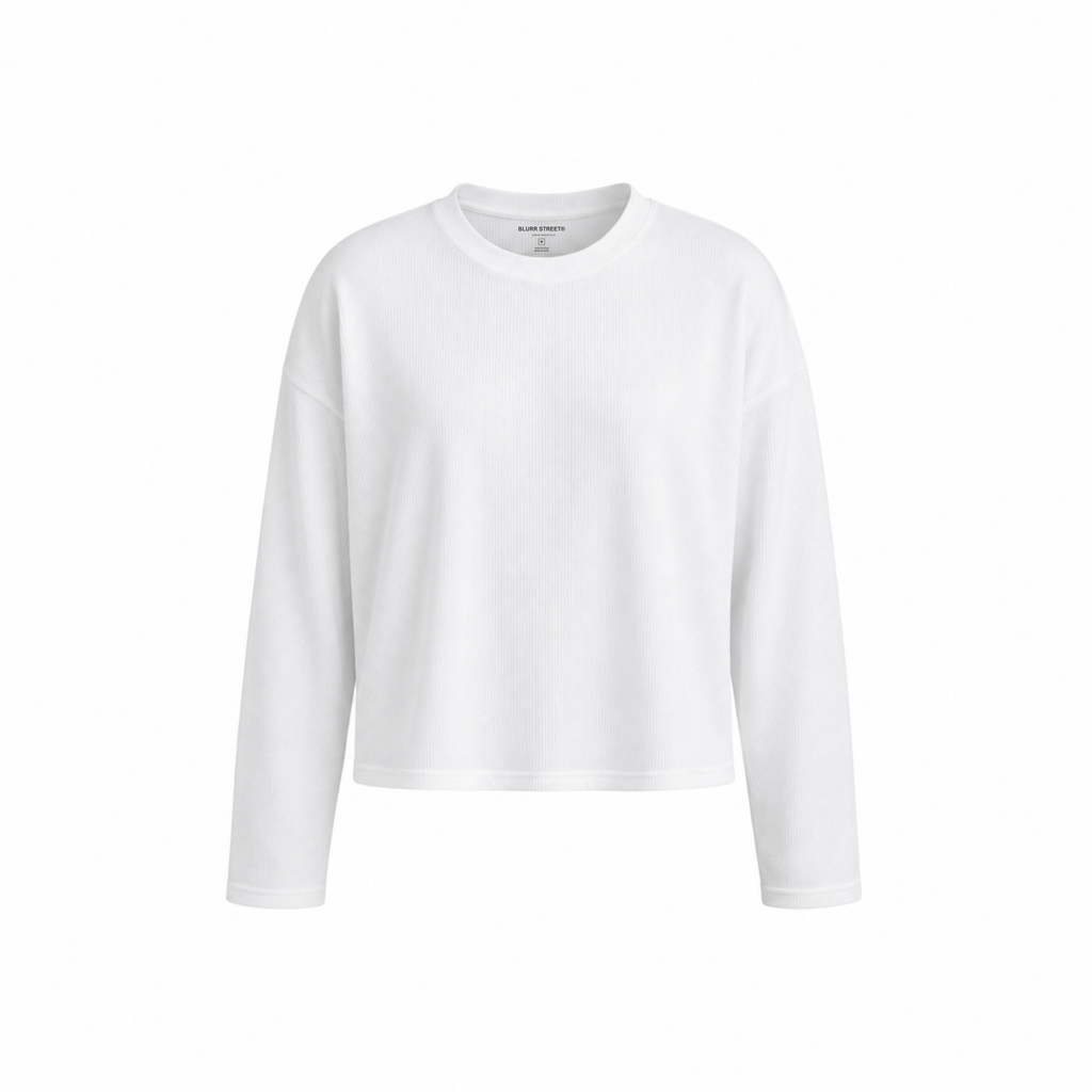 High Decibel Waffle Cropped T-Shirt – White Oversized Unisex