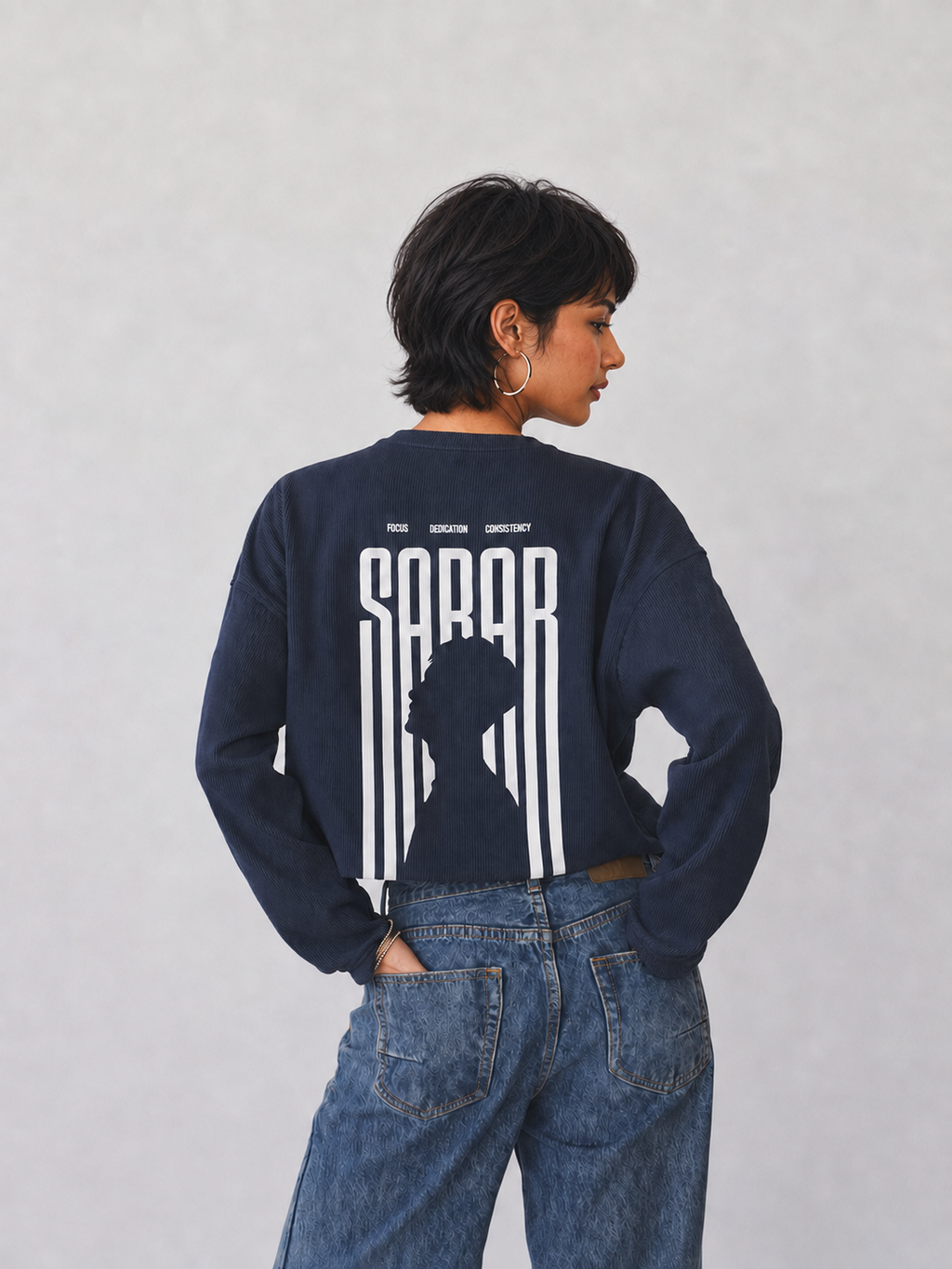 SABAR Navy Cropped Waffle T-Shirt for Women