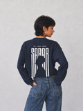 SABAR Navy Cropped Waffle T-Shirt for Women