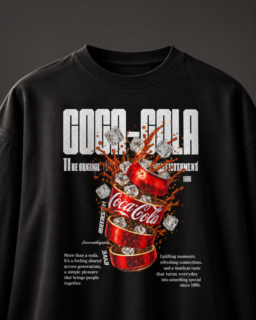 Cola Boxy Tee — Black, chest with charcoal studio background