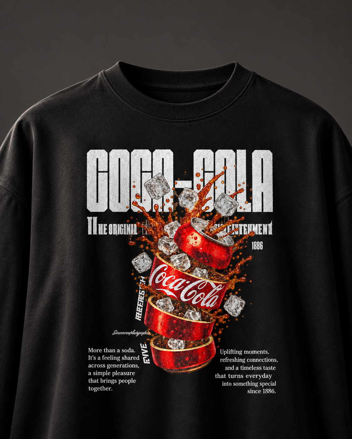 Cola Boxy Tee — Black, chest with charcoal studio background