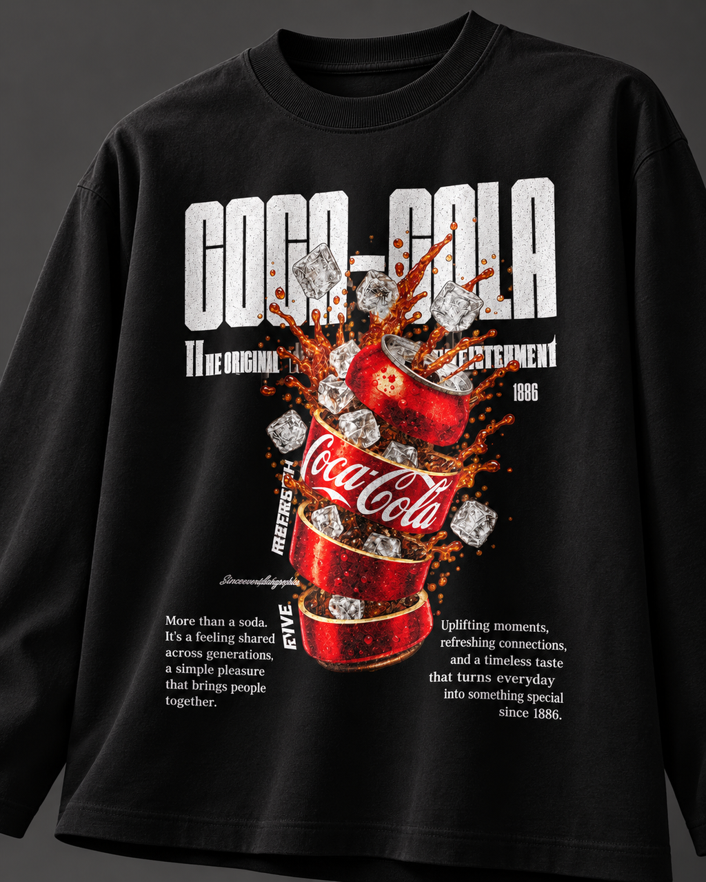 Cola Boxy Tee — Black, detail with charcoal studio background