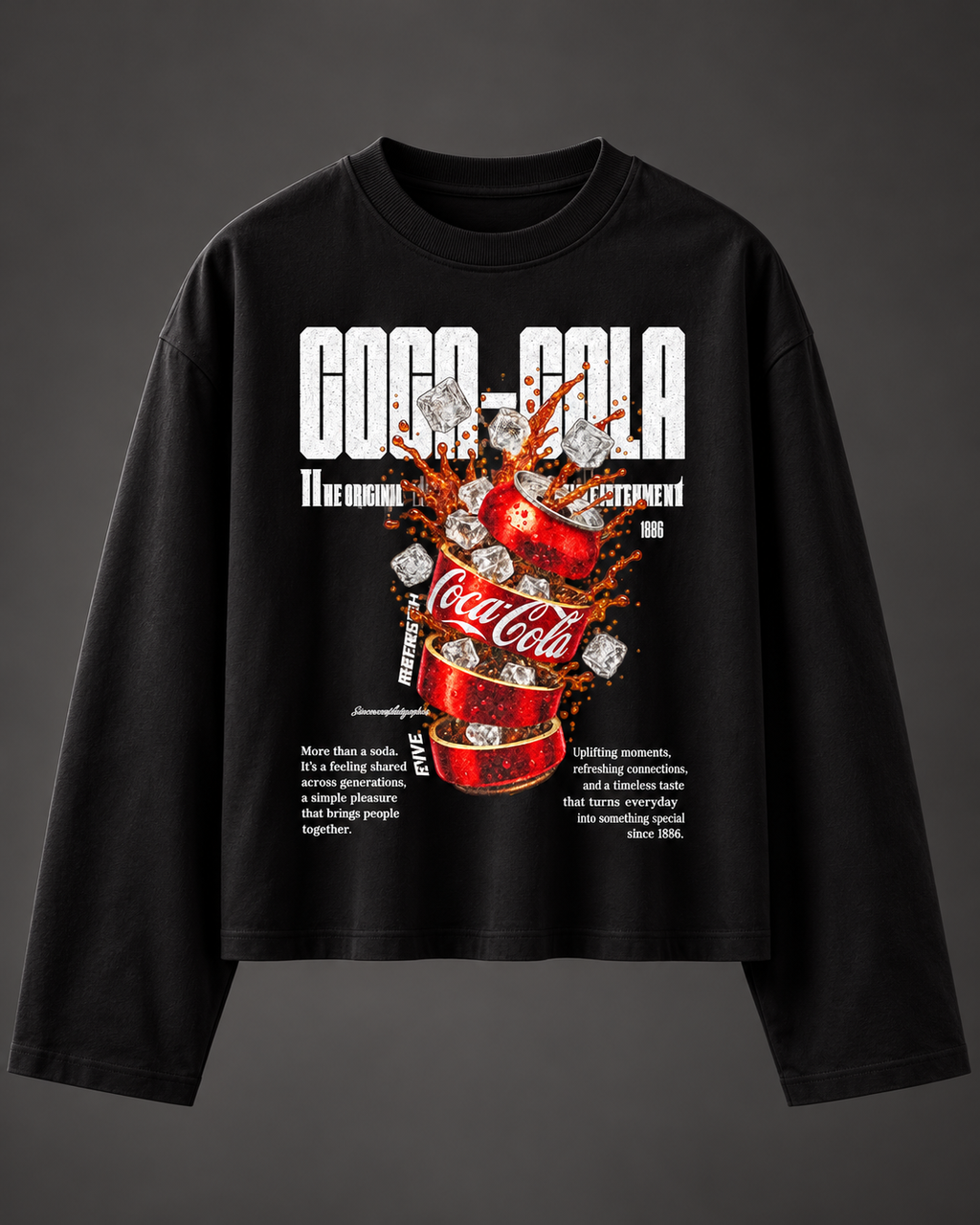 Cola Boxy Tee — Black, front with charcoal studio background