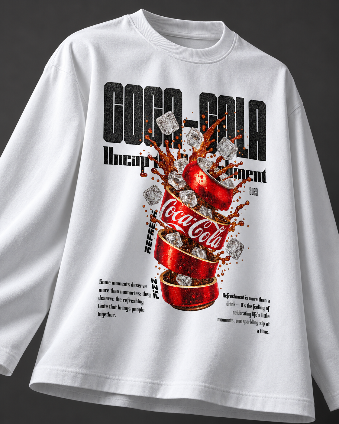 Cola Boxy Tee — White, detail on charcoal studio background