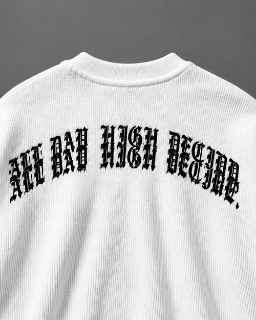 Aim High Waffle Tee – White — tonal studio background