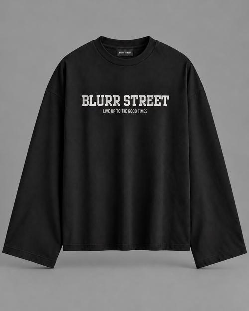 BLURR STREET Chaos Black Full Sleeve Boxy Fit T-Shirt — tonal studio backdrop