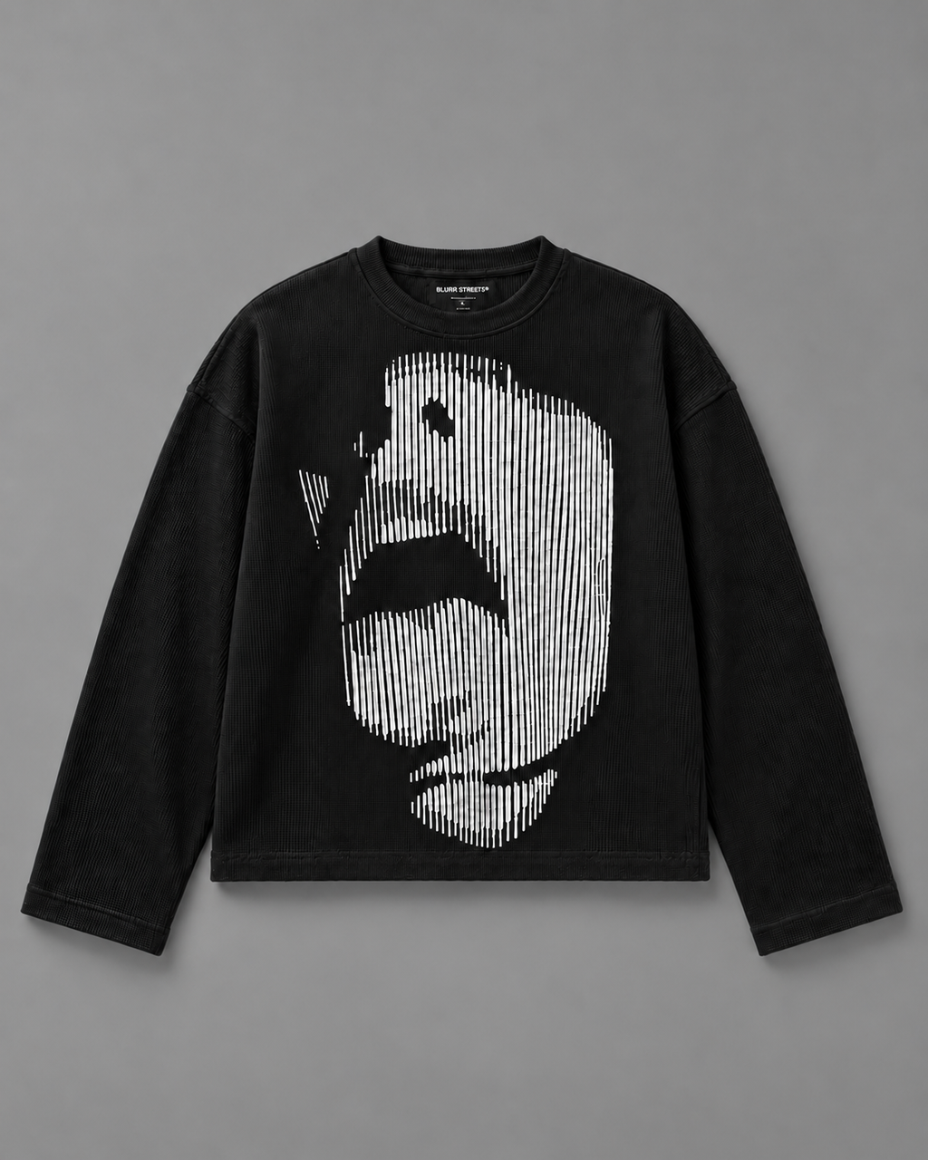 Distorted Face Waffle Tee — tonal studio background