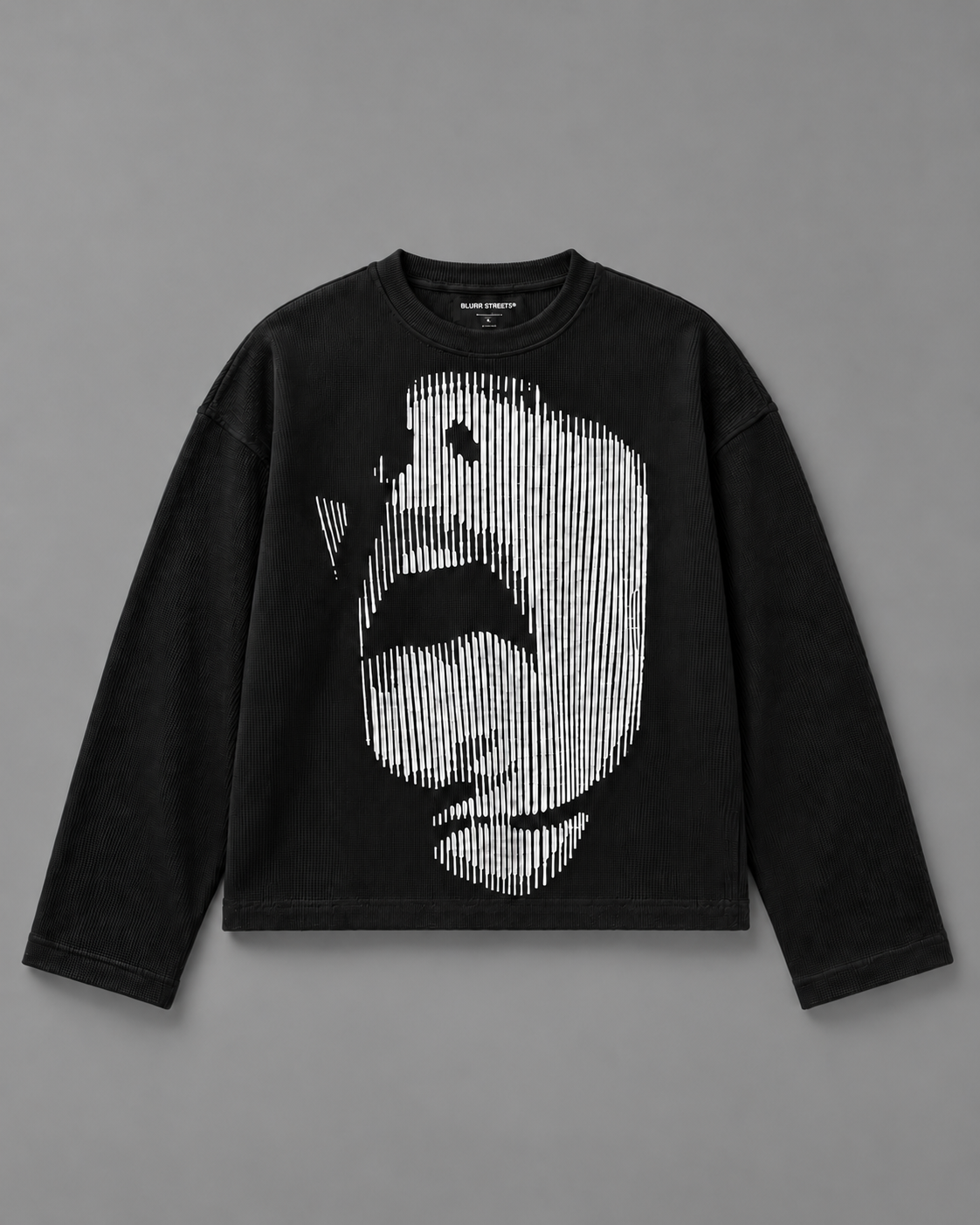Distorted Face Waffle Tee — tonal studio background
