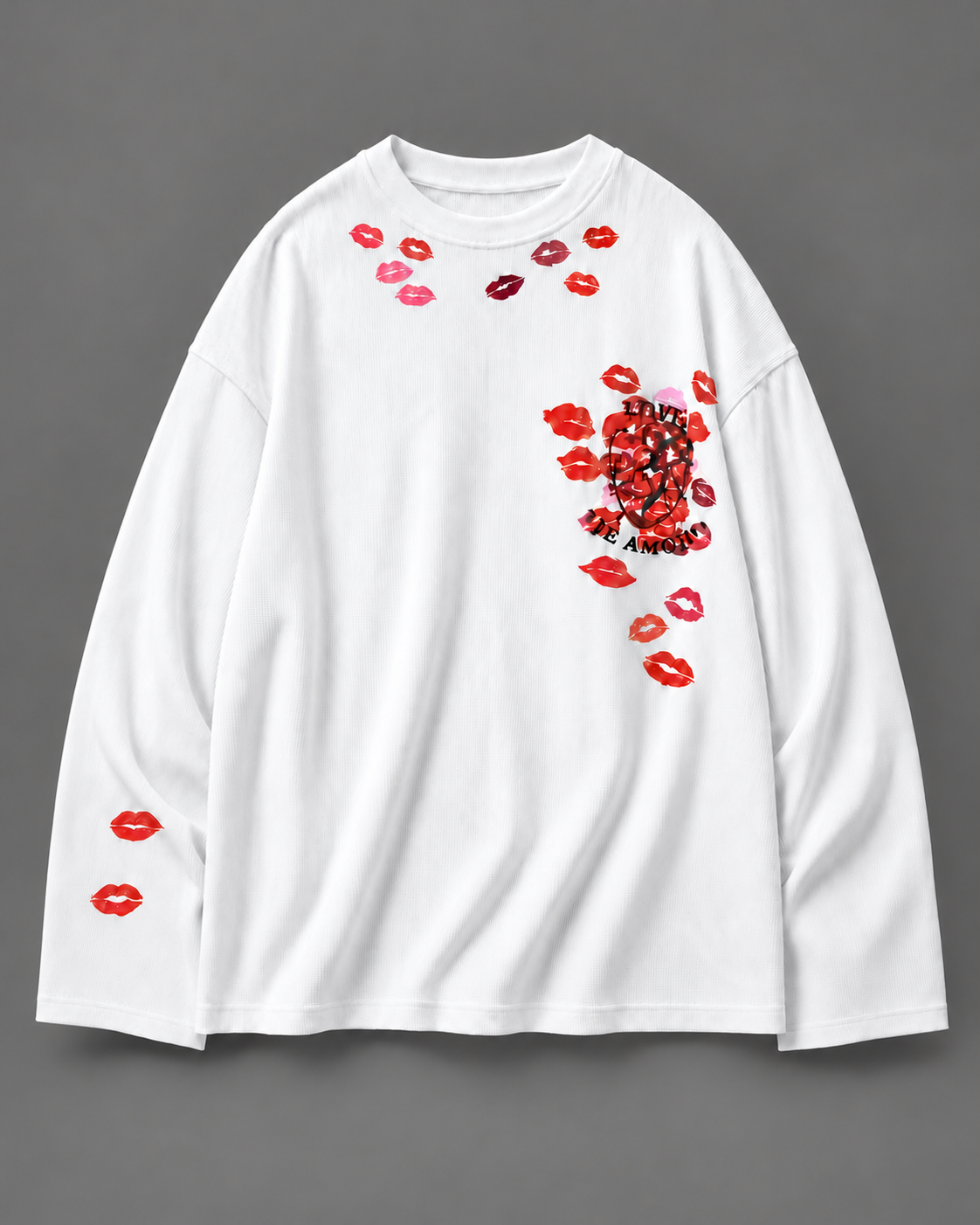 Love Bites White Oversized Waffle T-Shirt for Women — tonal studio backdrop