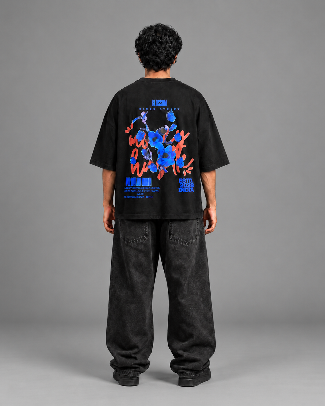 Money Blossom Oversized Tee — tonal studio background