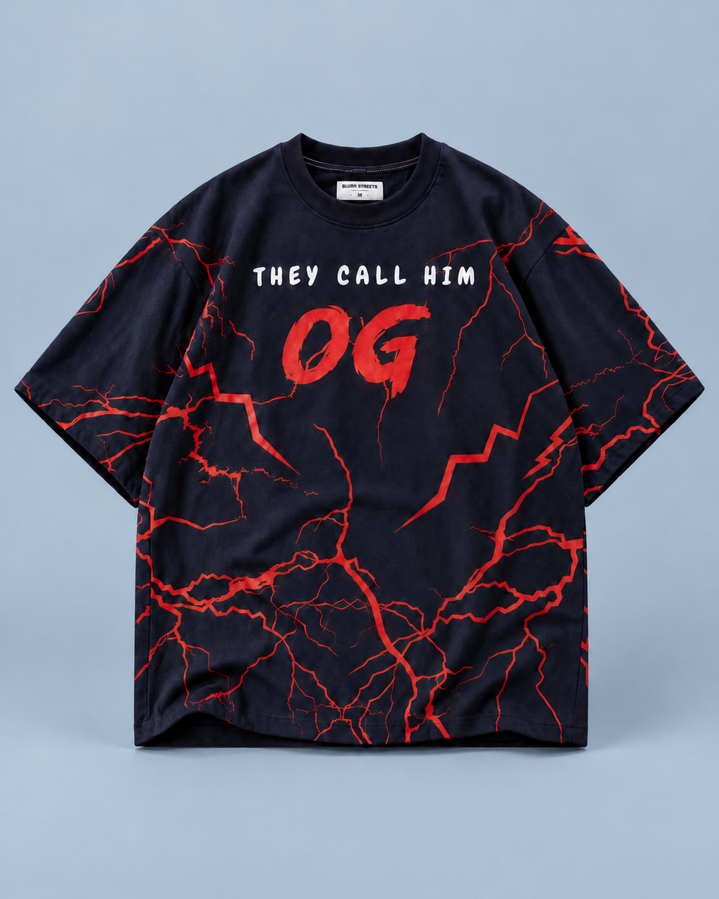 OG Lightning Oversized T-Shirt – Navy Blue — tonal studio backdrop