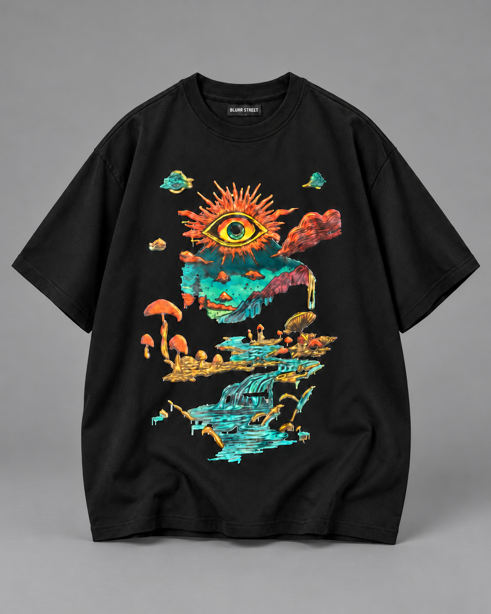 Psychedelic Vision Oversized T-Shirt – Black | BLURR STREET — tonal studio backdrop