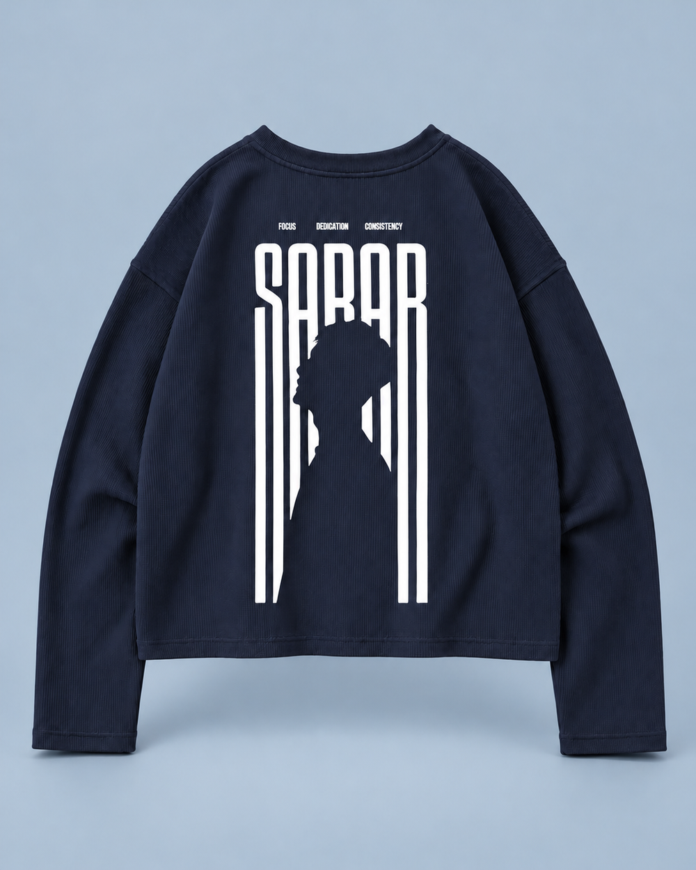 SABAR Navy Waffle Cropped Long-Sleeve T-Shirt — tonal studio backdrop