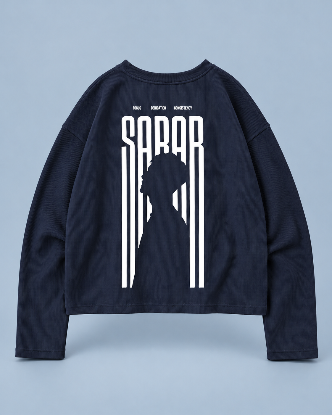 SABAR Navy Waffle Cropped Long-Sleeve T-Shirt — tonal studio backdrop