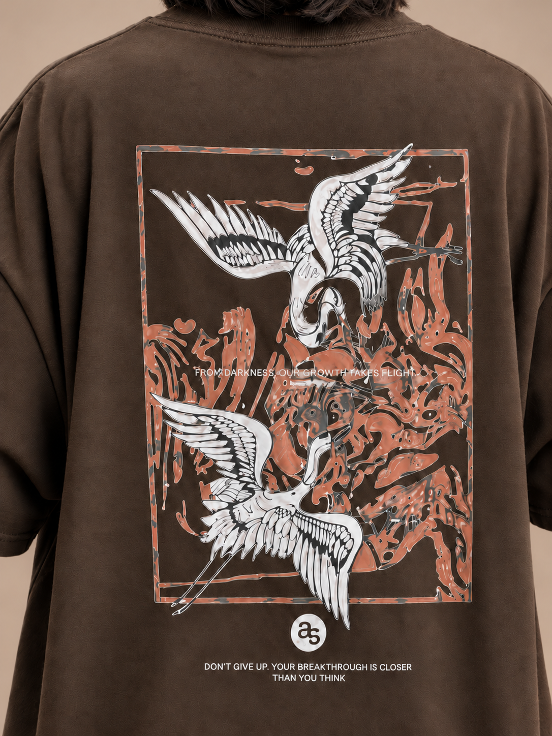 Silent Power Brown Oversized Graphic T-Shirt — tonal studio backdrop