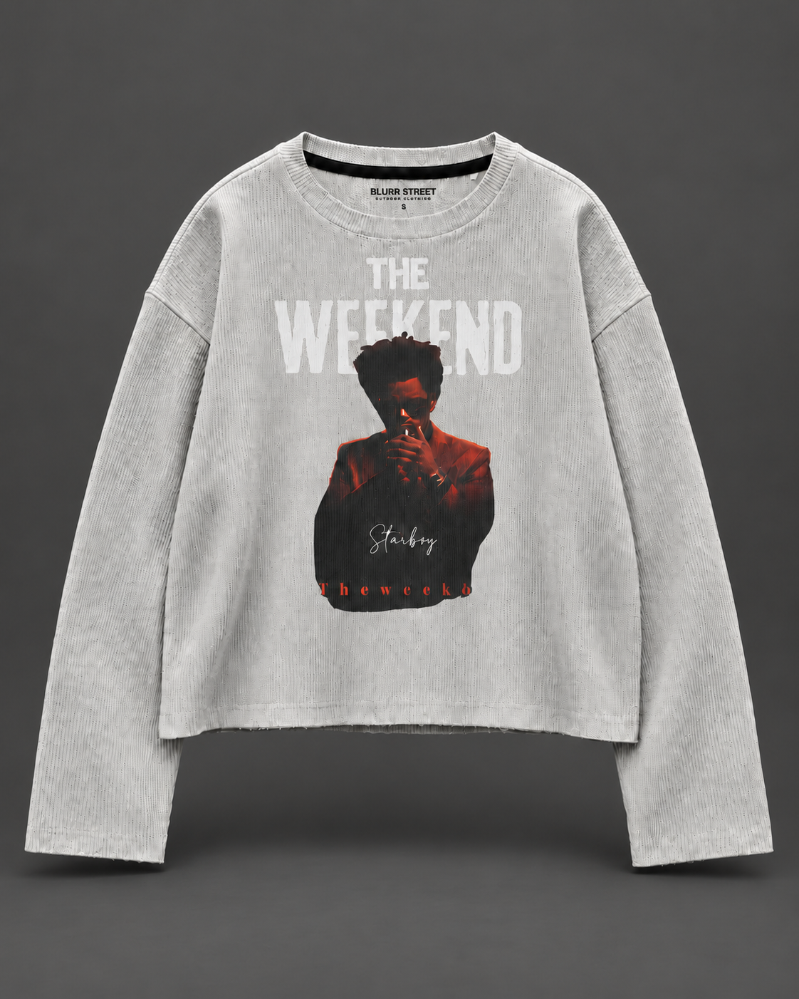 Starboy Grey Waffle Cropped T-Shirt — tonal studio backdrop