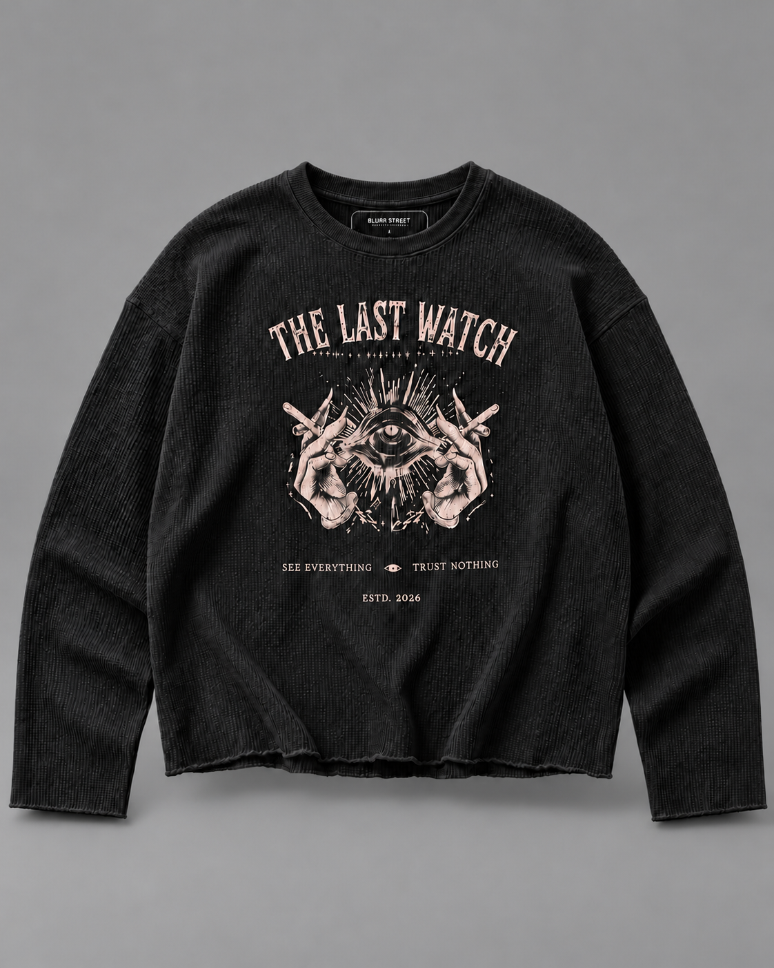 The Last Watch Black Waffle Cropped T-Shirt — tonal studio backdrop
