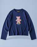 Women’s Floral Teddy Cropped Waffle Tee – Navy Blue — tonal studio backdrop