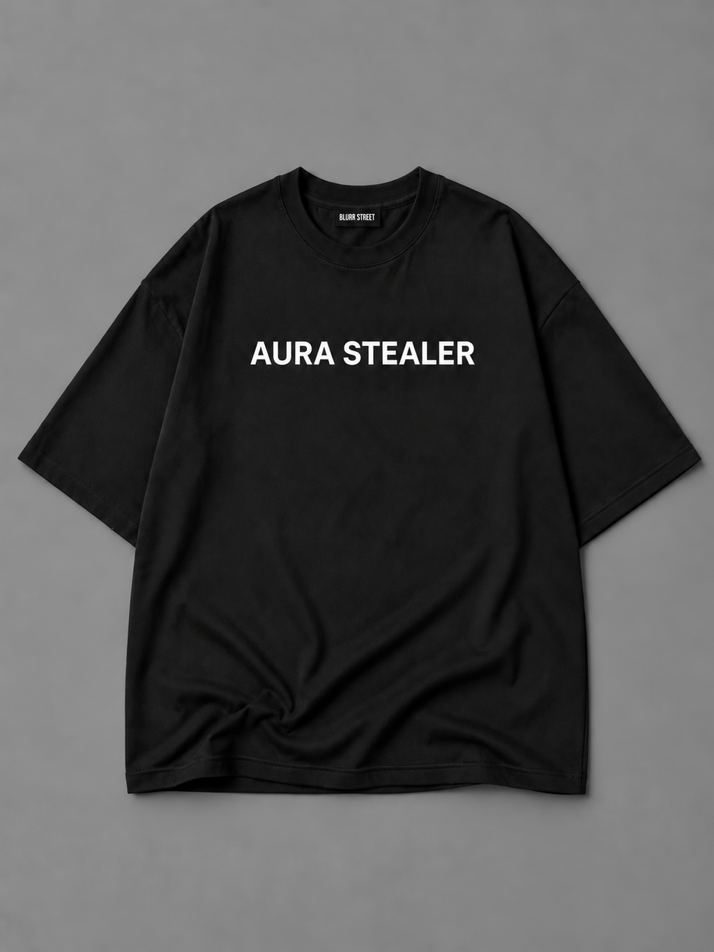 Aura Stealer Oversized Tee — Black — BLURR STREET label (p18)