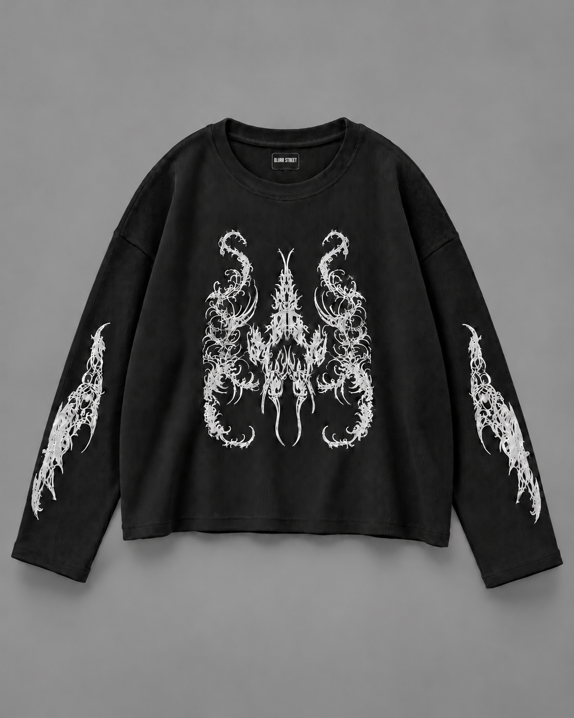 Scorpion Waffle Tee — Black — BLURR STREET label (p22)