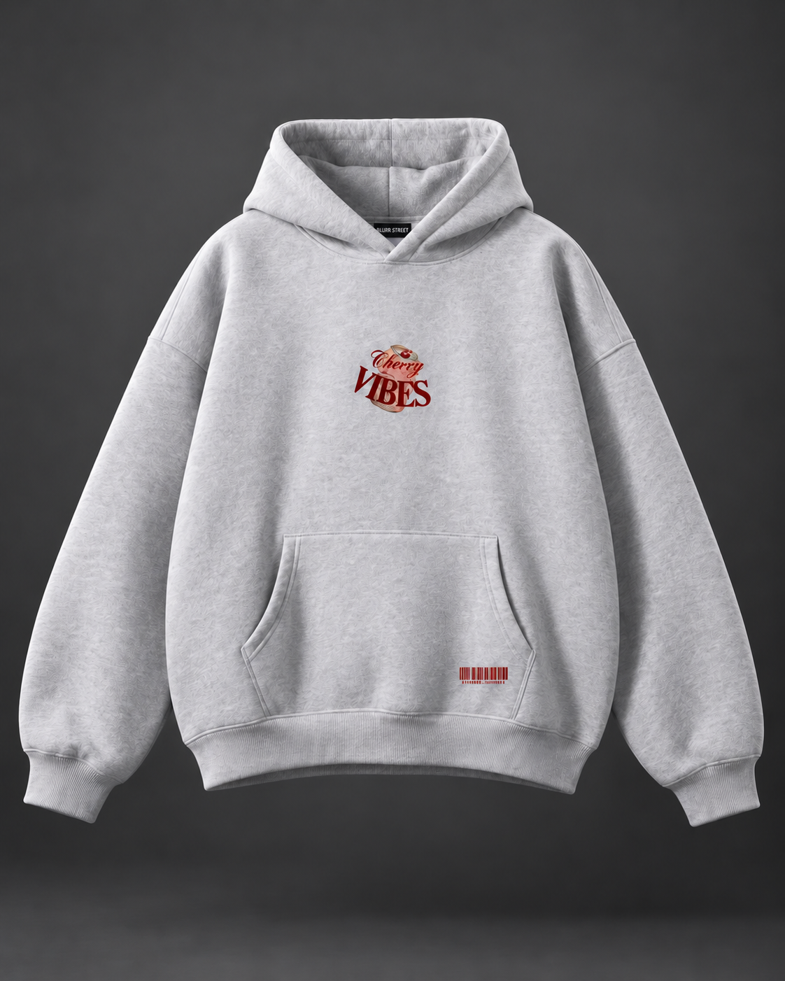 Cherry Vibes Hoodie — Grey — BLURR STREET label (p37)