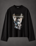Pegasus Boxy Tee — Black — BLURR STREET label (p46)
