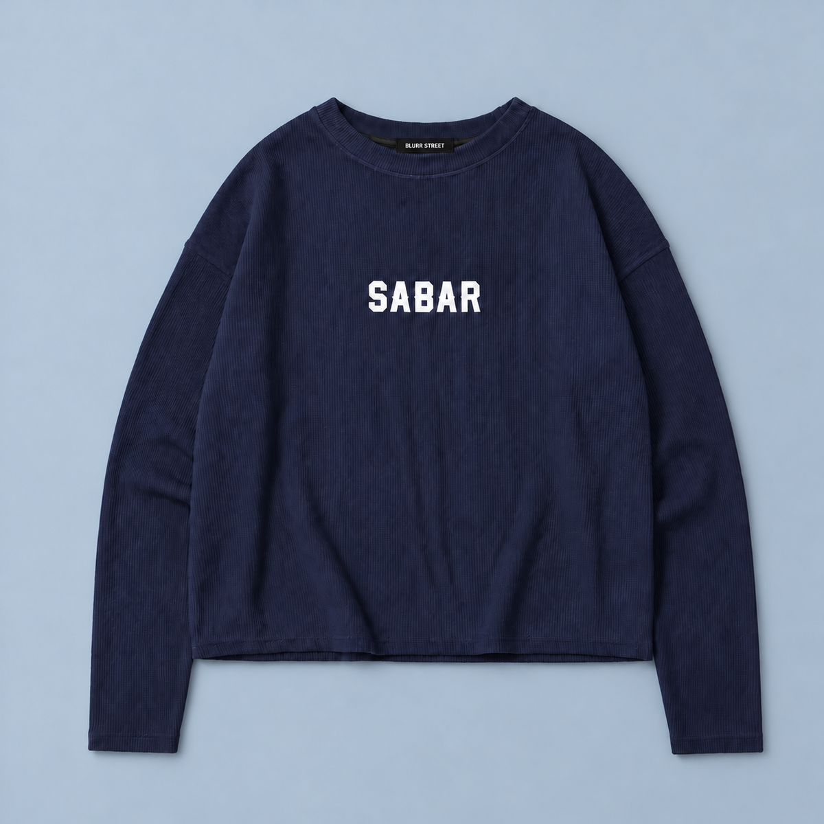 SABAR Waffle Tee — Navy — BLURR STREET label (p9)