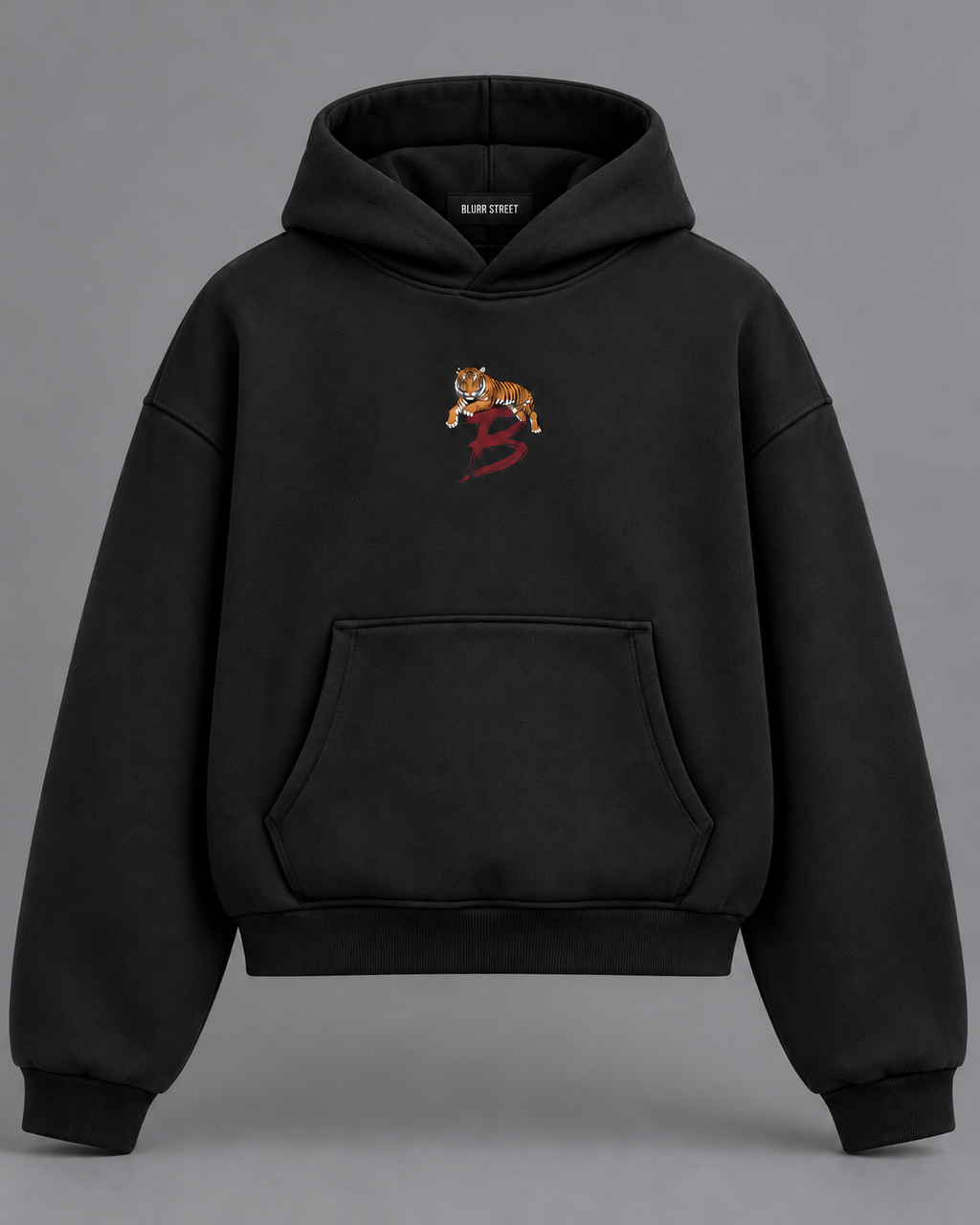 Tiger Crest Hoodie — BLURR STREET label (p38)