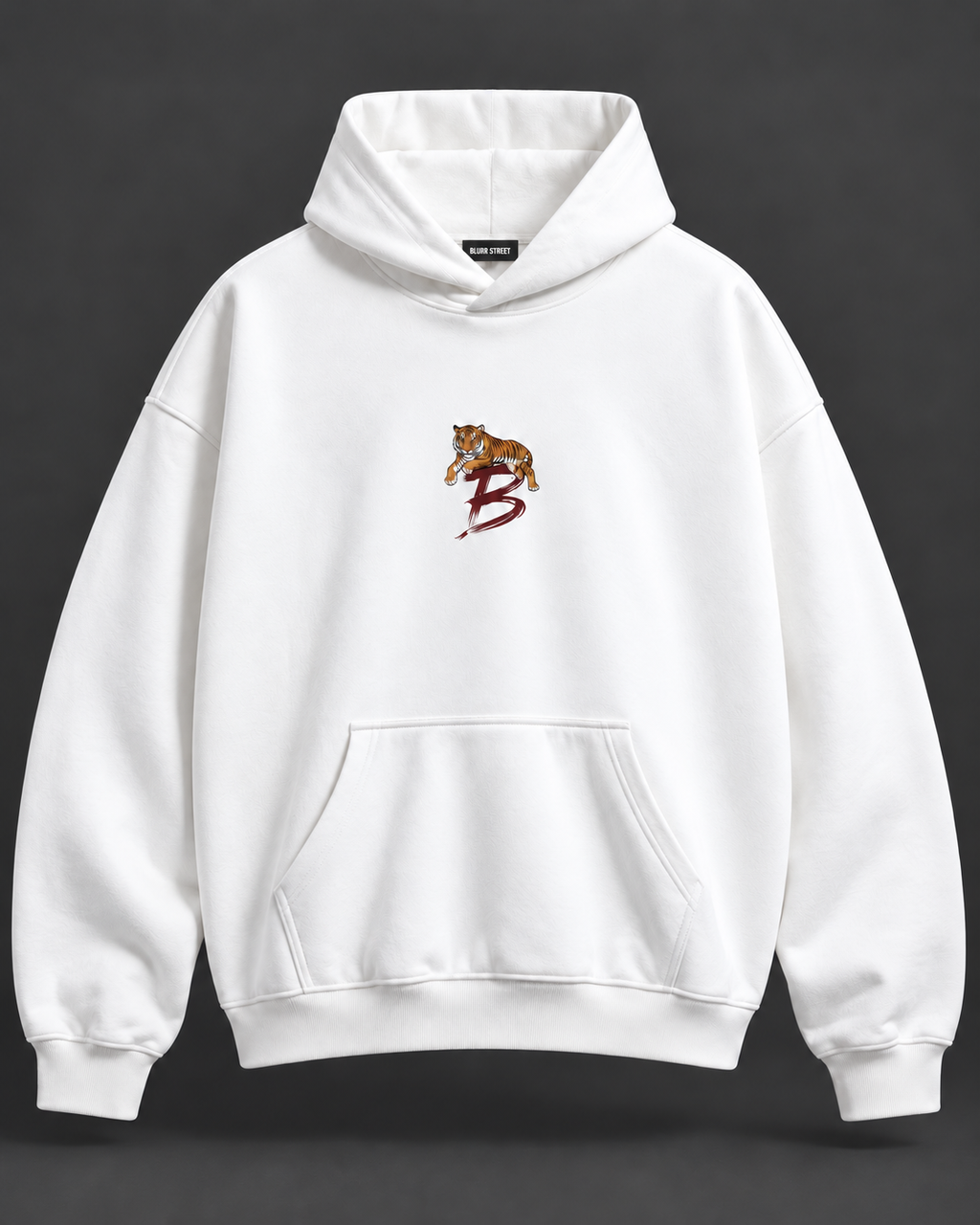 Tiger Crest Hoodie — BLURR STREET label (p38b)