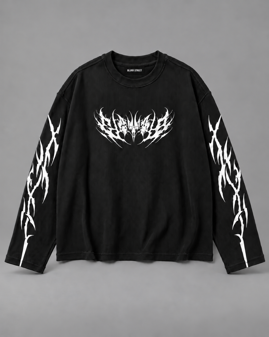 Tribal Waffle Tee — Black — BLURR STREET label (p19)