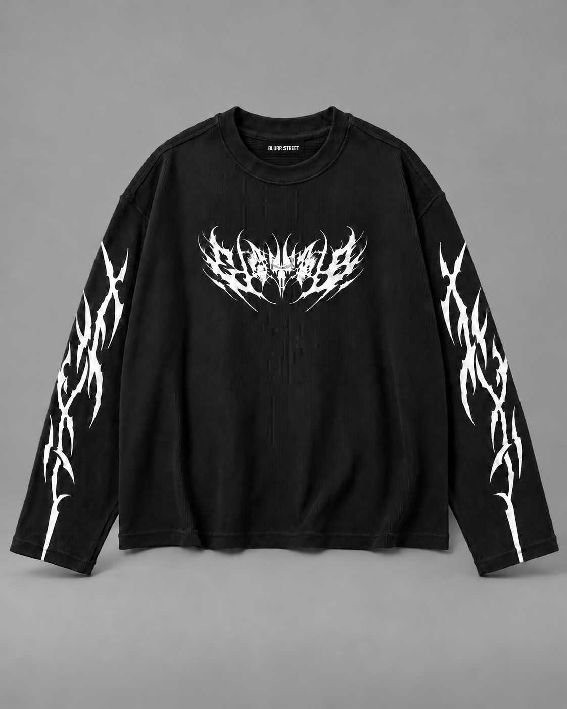 Tribal Waffle Tee — Black — BLURR STREET label (p19)
