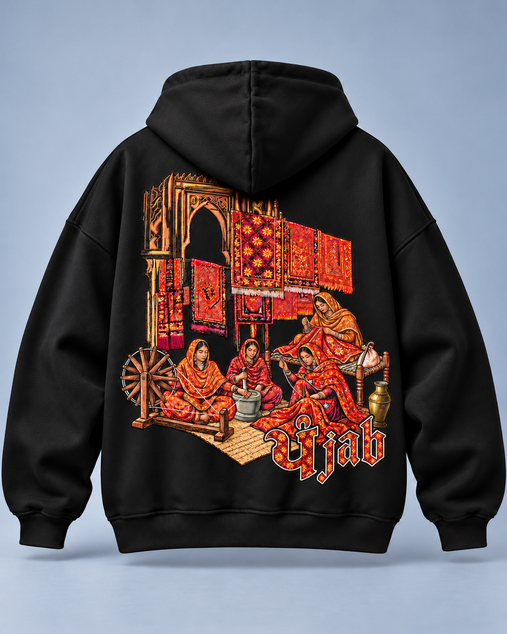 Punjaban black hoodie — back studio photo