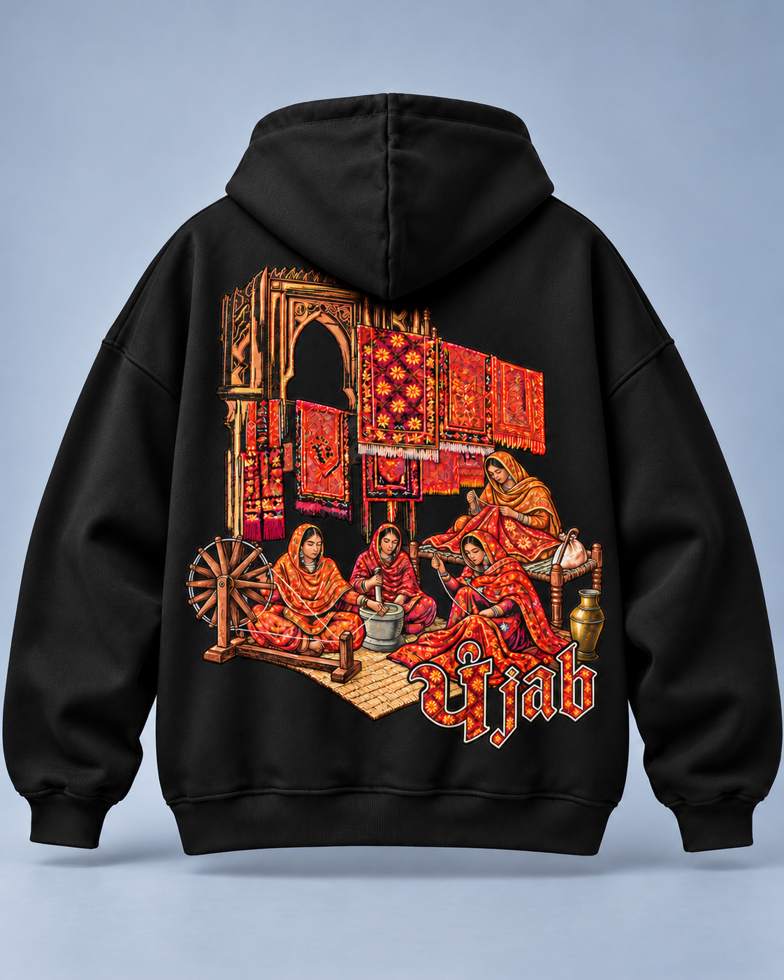 Punjaban black hoodie — back studio photo
