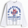 White Blue & Red Graphic Full Sleeve Boxy Fit T-Shirt