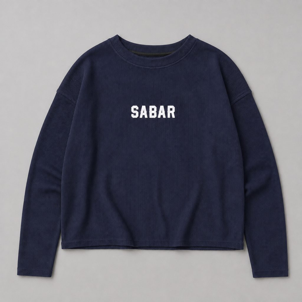SABAR Navy Cropped Waffle T-Shirt for Women