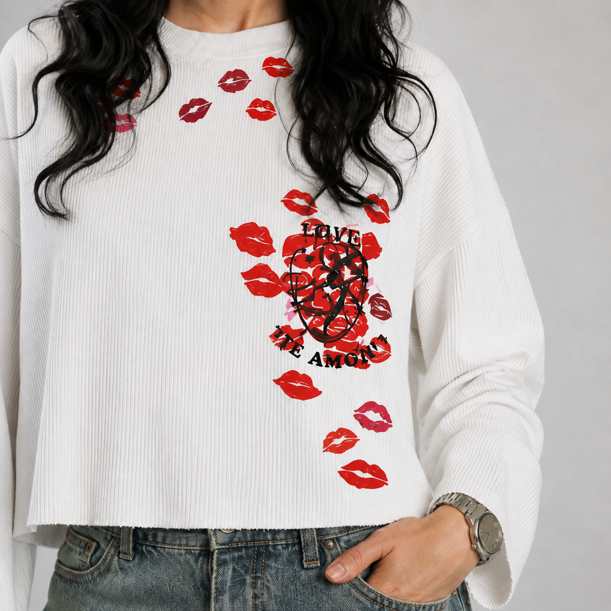 Love Bites White Oversized Waffle T-Shirt for Women